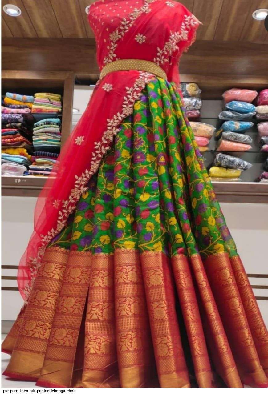 PVR PURE LINEN SILK PRINTED LEHENGA CHOLI B Wholesale catalog