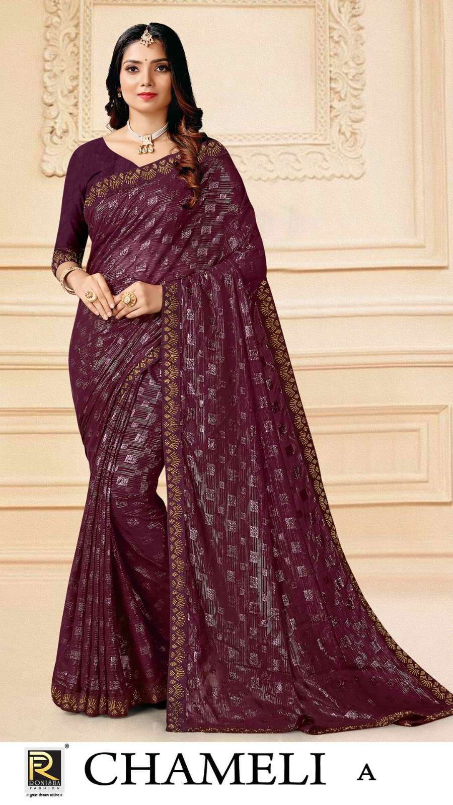 RONISHA CHAMELI FANCY DESIGNER SELF PATTERN DESIGNER SAREES WHOLESALE CATALOG