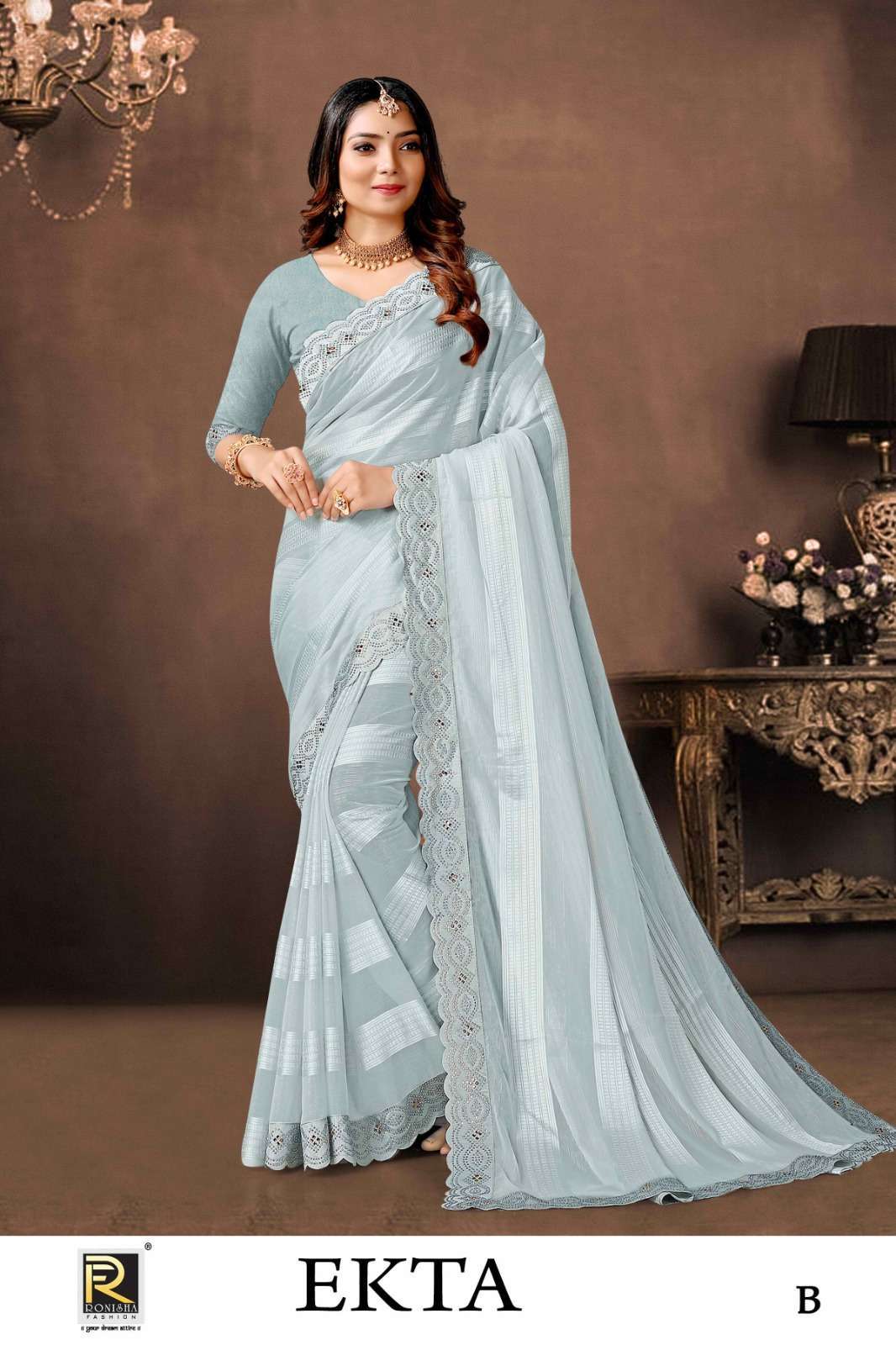 Ronisha ekta self pattern fancy designer sarees