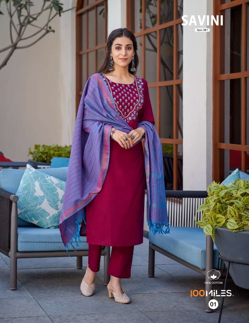 100MILES SAVINI Kurti with pants and dupatta Wholesale catalog