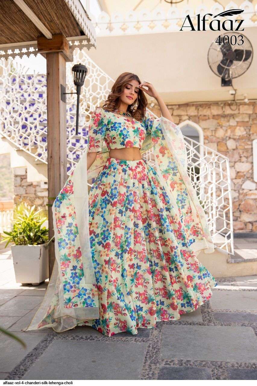 ALFAAZ VOL 4 CHANDERI SILK LEHENGA CHOLI 4003 Wholesale catalog
