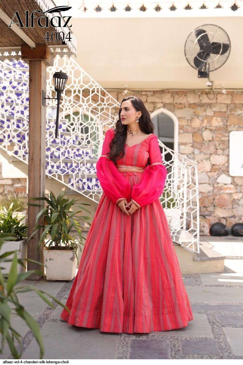 ALFAAZ VOL 4 CHANDERI SILK PINK LEHENGA CHOLI 4004 Wholesale catalog