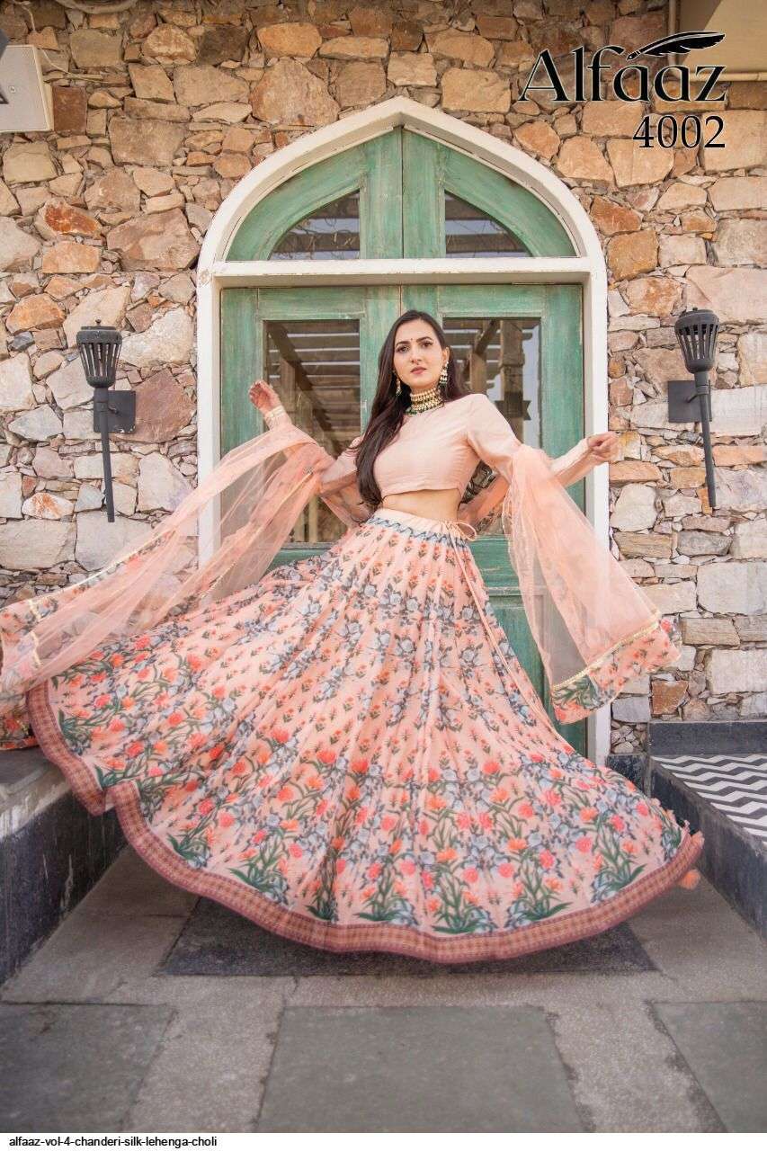 ALFAAZ VOL 4 CHANDERI SILK LIGHT PINK LEHENGA CHOLI 4002 Wholesale catalog