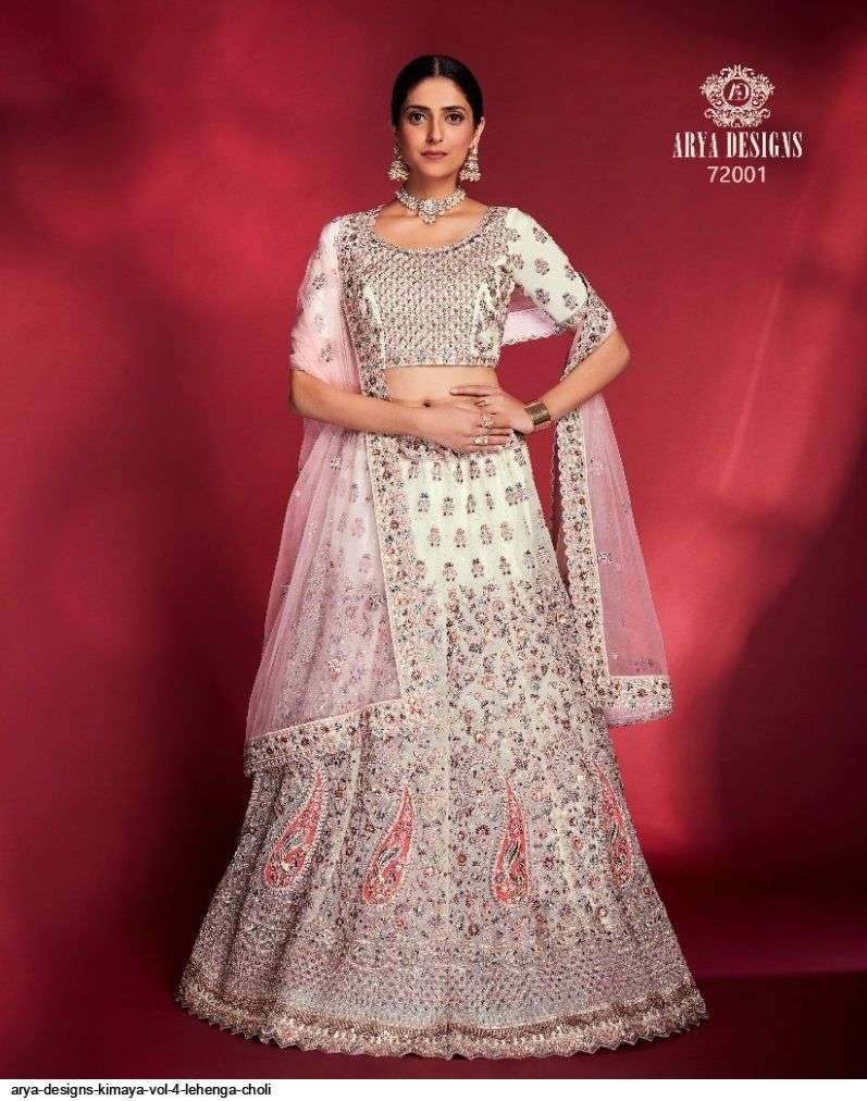 ARYA DESIGNS KIMAYA VOL 4 OFF WHITE & PINK LEHENGA CHOLI 72001 Wholesale catalog