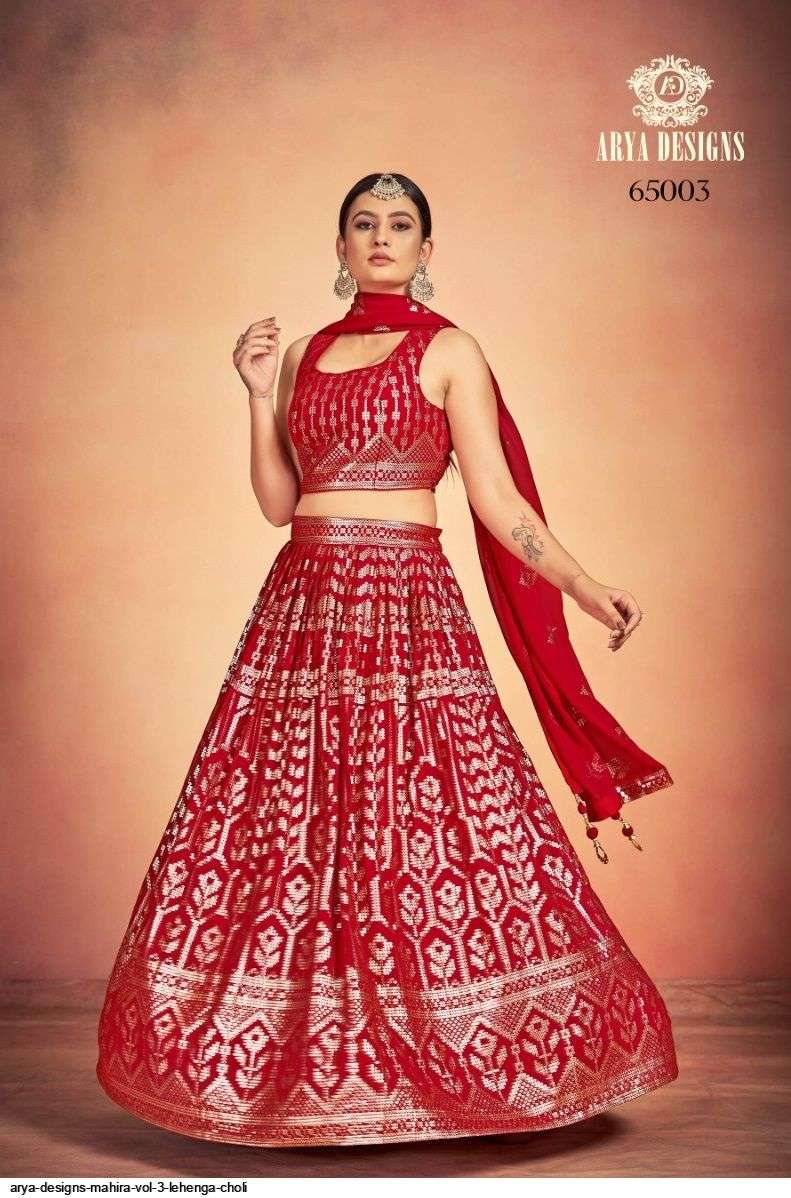 ARYA DESIGNS MAHIRA VOL 3 RED LEHENGA CHOLI 65003 Wholesale catalog