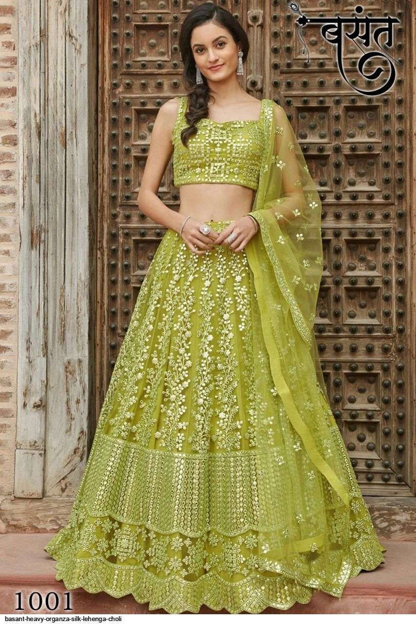 BASANT HEAVY ORGANZA SILK GREEN LEHENGA CHOLI 1001 Wholesale catalog