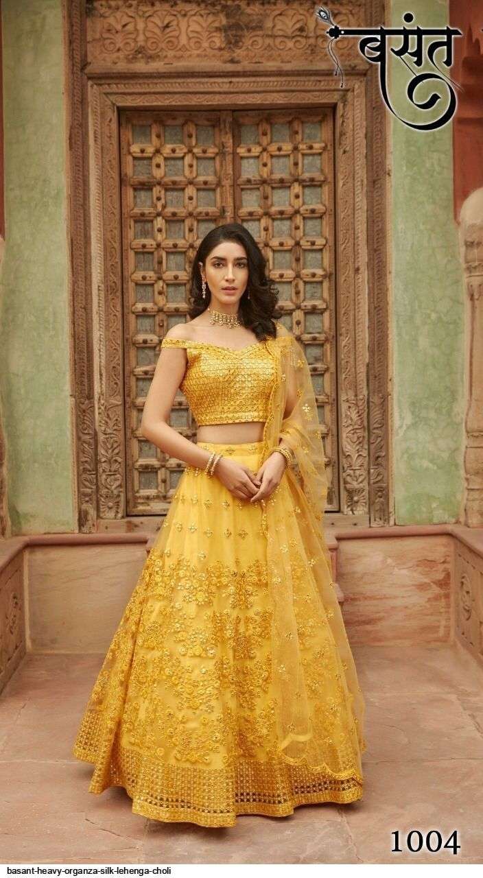 BASANT HEAVY ORGANZA SILK YELLOW LEHENGA CHOLI 1003 Wholesale catalog