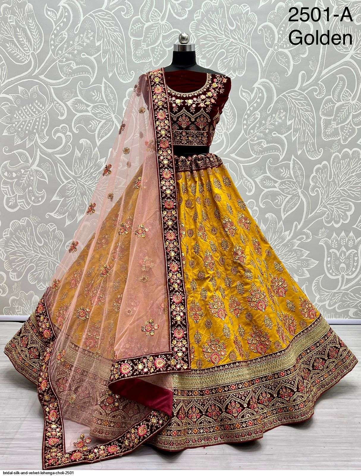 BRIDAL SILK AND VELVET LEHENGA CHOLI 2501 A Wholesale catalog