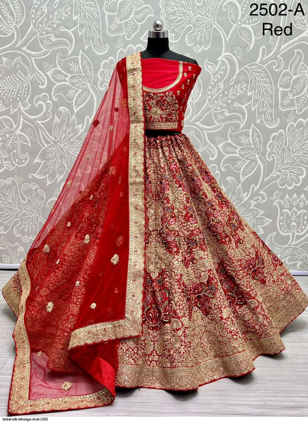 BRIDAL SILK RED LEHENGA CHOLI 2502 A Wholesale catalog