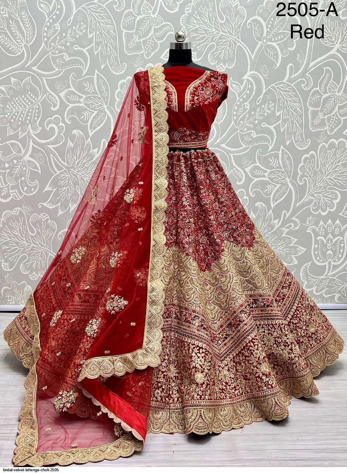 BRIDAL VELVET RED LEHENGA CHOLI 2505 A Wholesale catalog