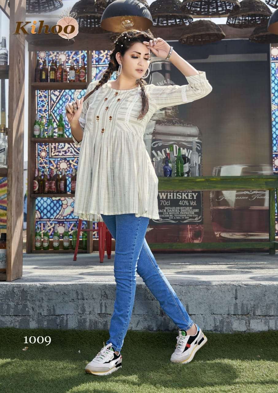 Navy Blue Color Foil and Printed Pure Cotton Kurti