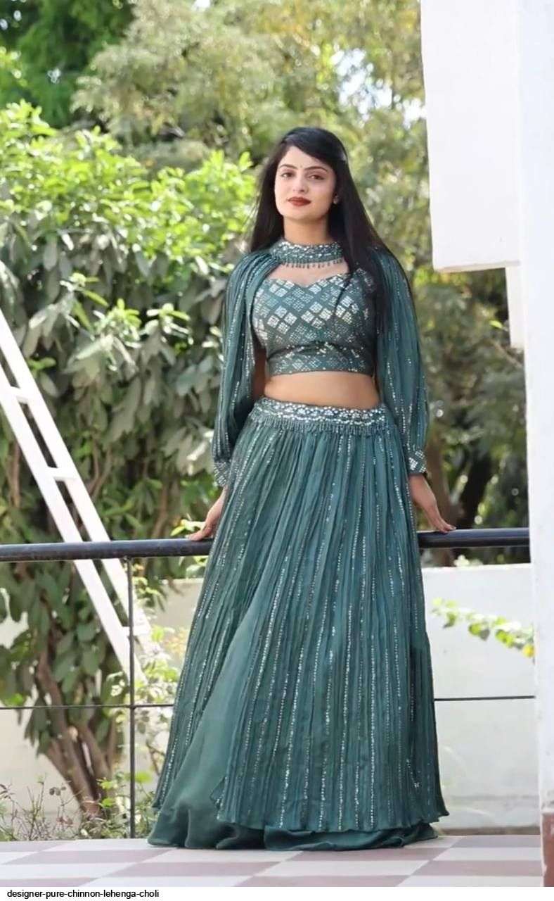 DESIGNER PURE CHINNON GREEN LEHENGA CHOLI A Wholesale catalog