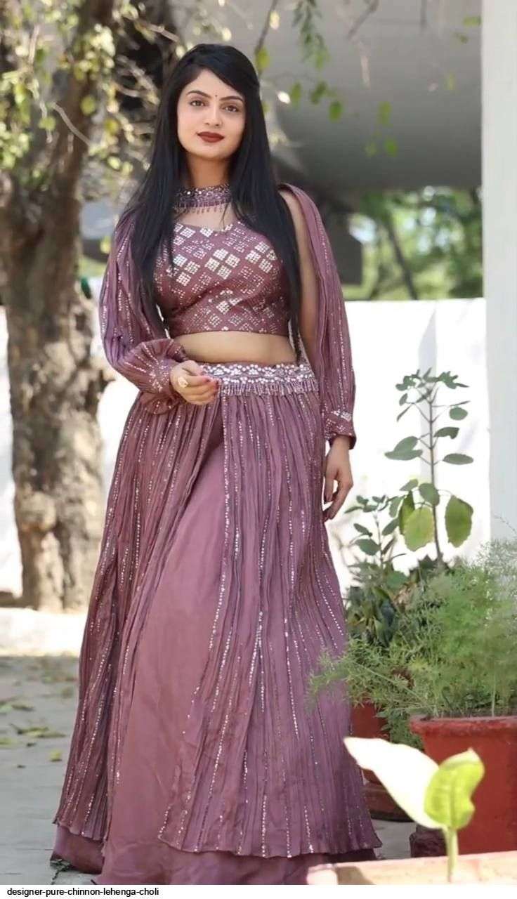 DESIGNER PURE CHINNON PINK LEHENGA CHOLI B Wholesale catalog