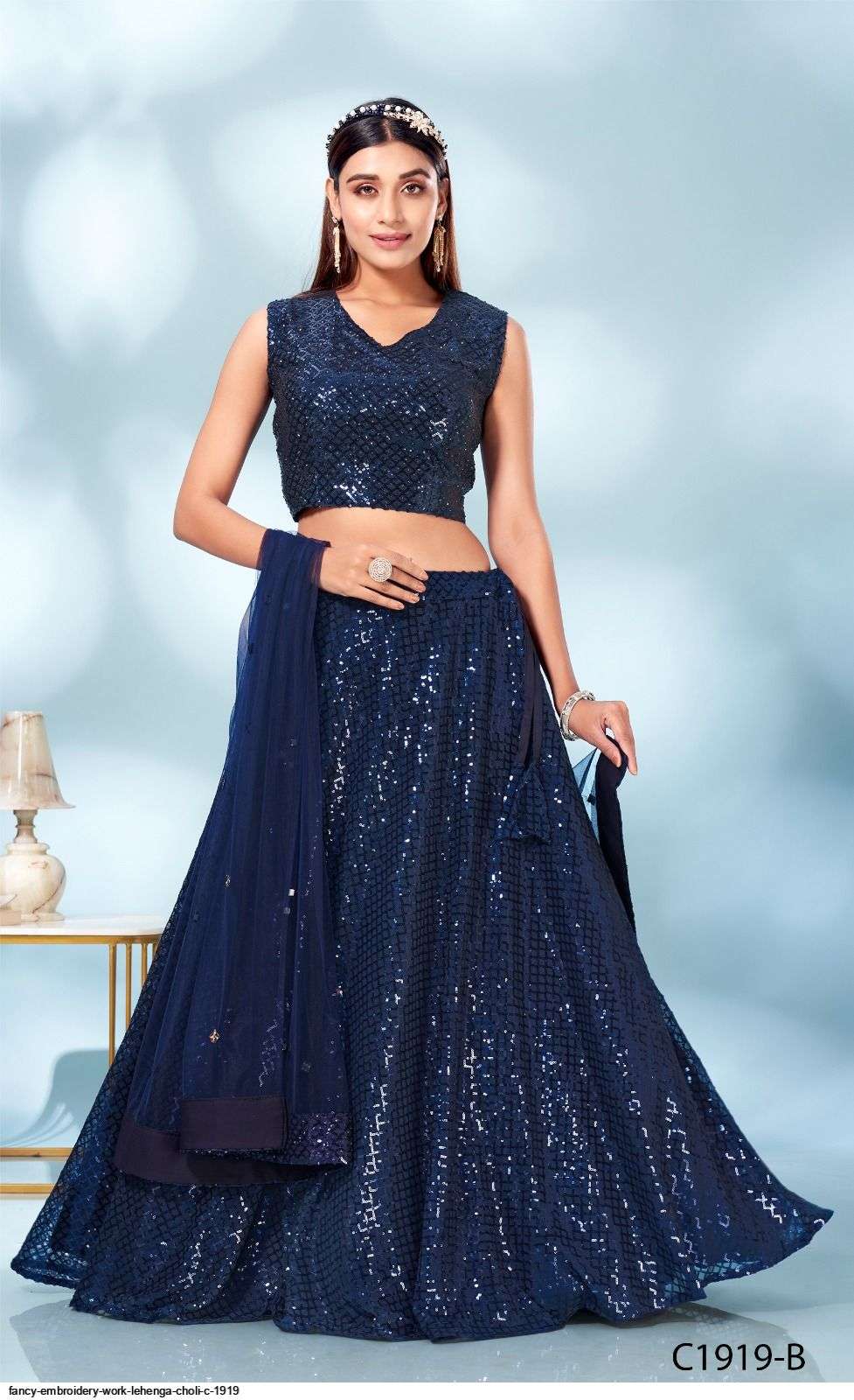 FANCY EMBROIDERY WORK Blue LEHENGA CHOLI C 1919 A