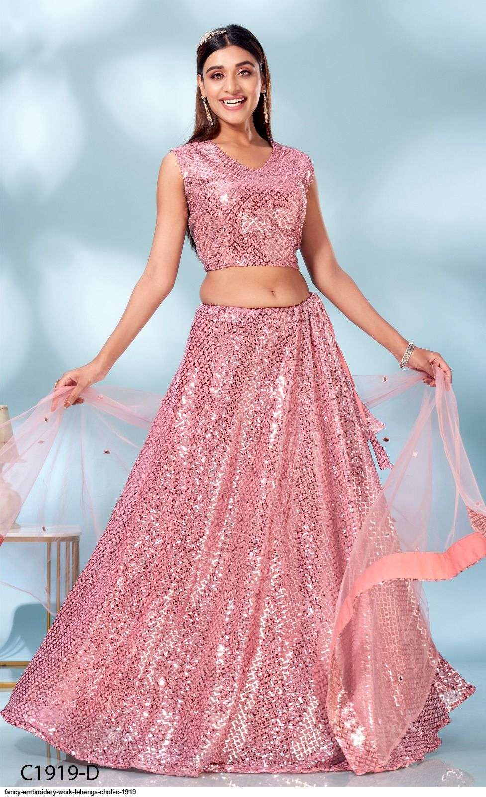 FANCY EMBROIDERY WORK Pink LEHENGA CHOLI C 1919 C