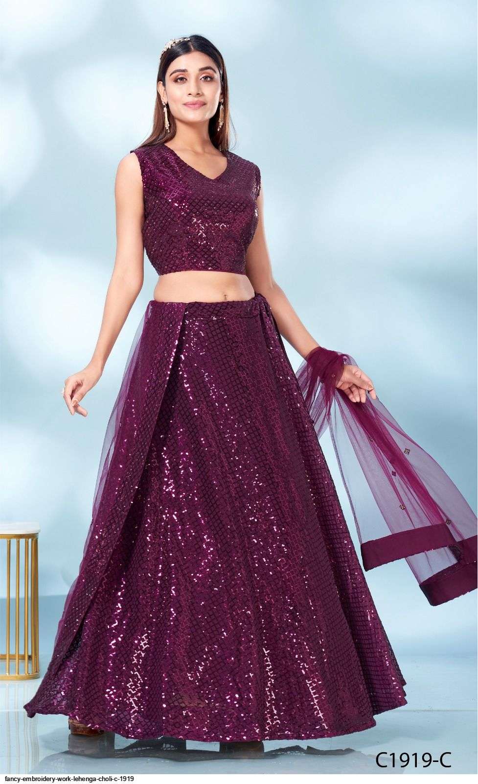 FANCY EMBROIDERY WORK Purple LEHENGA CHOLI C 1919 B