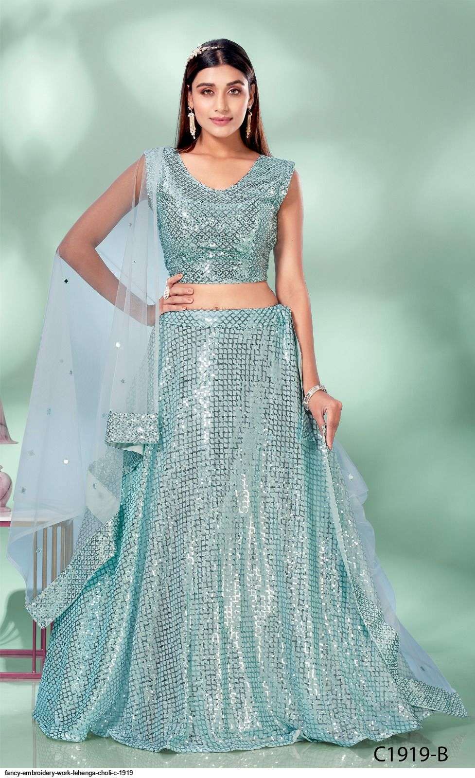 FANCY EMBROIDERY WORK Sky Blue LEHENGA CHOLI C 1919 D 