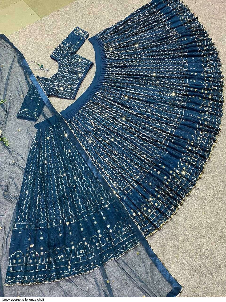 FANCY GEORGETTE DARK BLUE LEHENGA CHOLI E Wholesale catalog