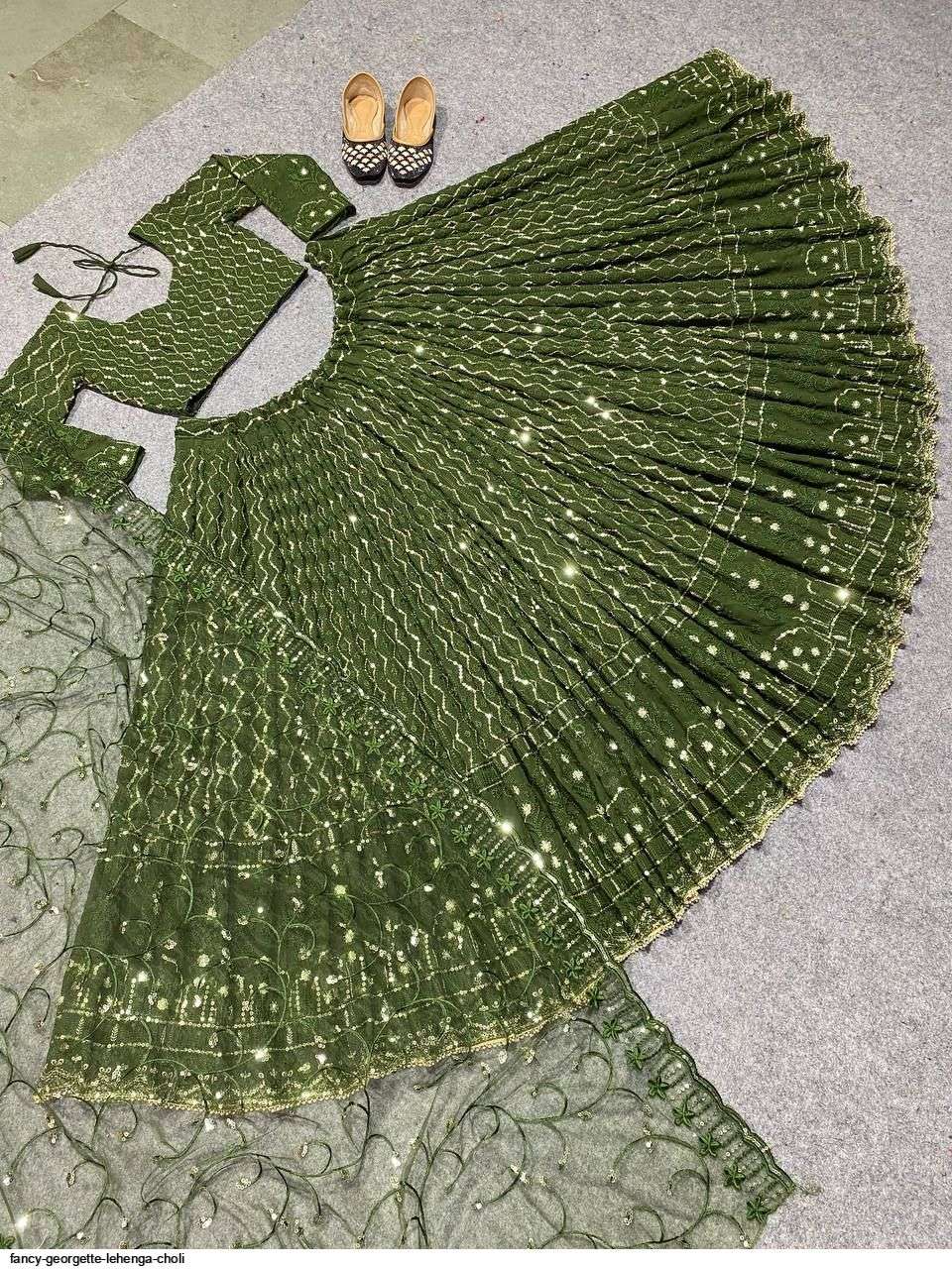 FANCY GEORGETTE GREEN LEHENGA CHOLI B Wholesale catalog