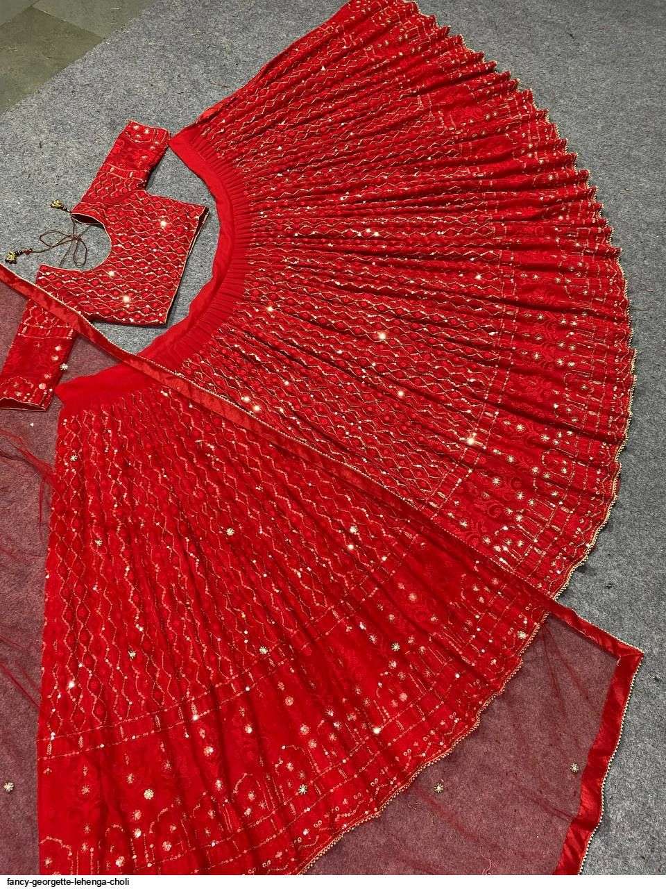 FANCY GEORGETTE RED LEHENGA CHOLI C Wholesale catalog