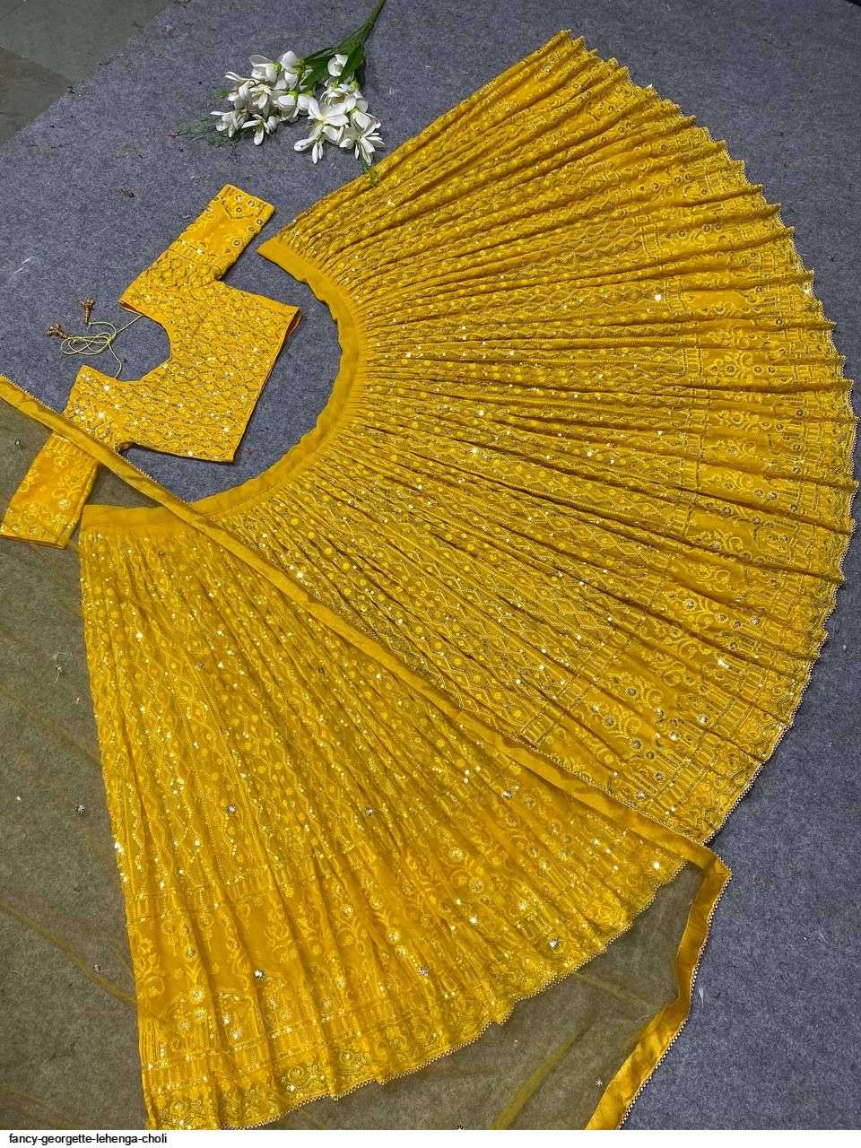 FANCY GEORGETTE YELLOW LEHENGA CHOLI D Wholesale catalog