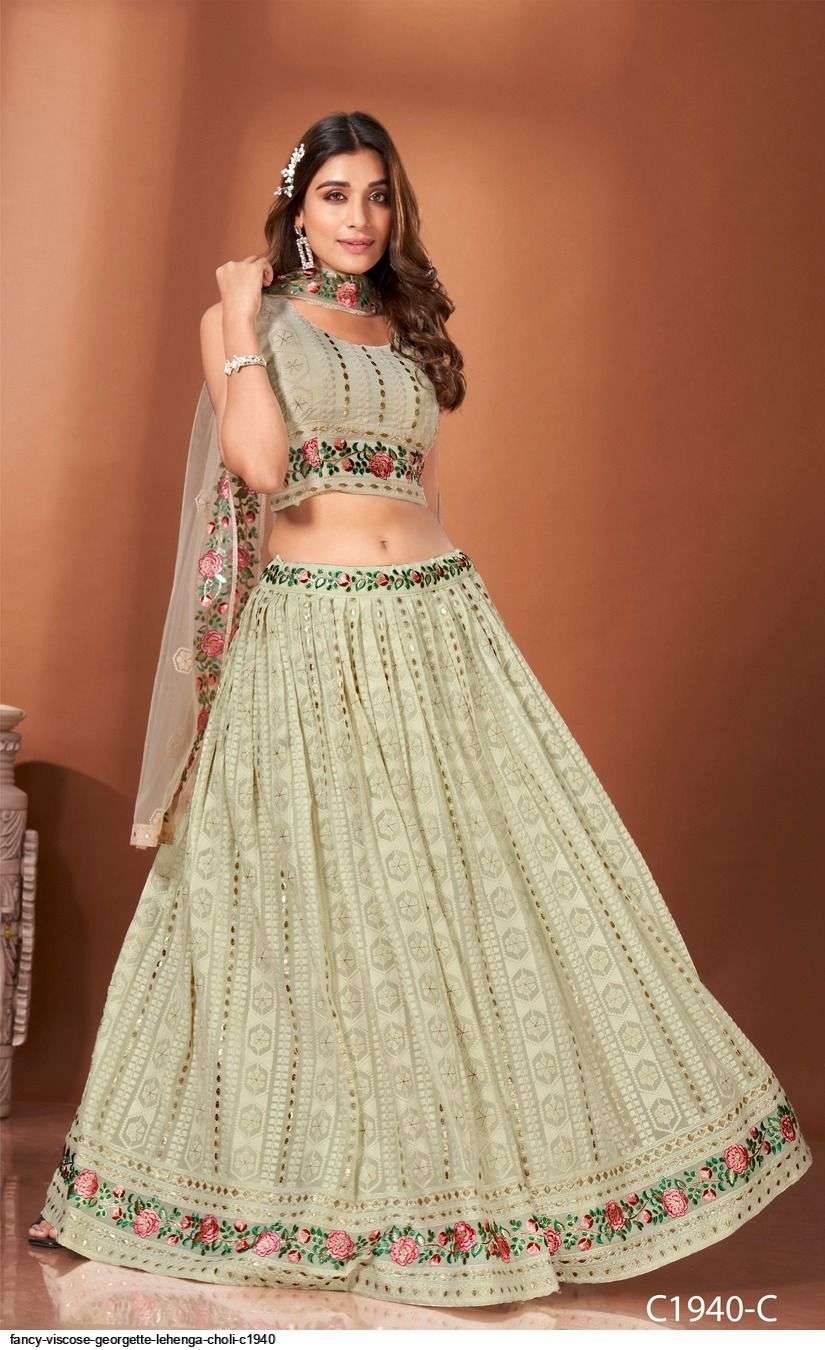FANCY VISCOSE GEORGETTE MEHNDI LEHENGA CHOLI C1940 C
