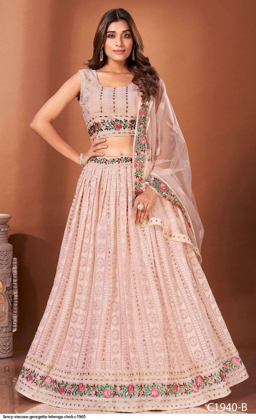 FANCY VISCOSE GEORGETTE PINK LEHENGA CHOLI C1940 A 