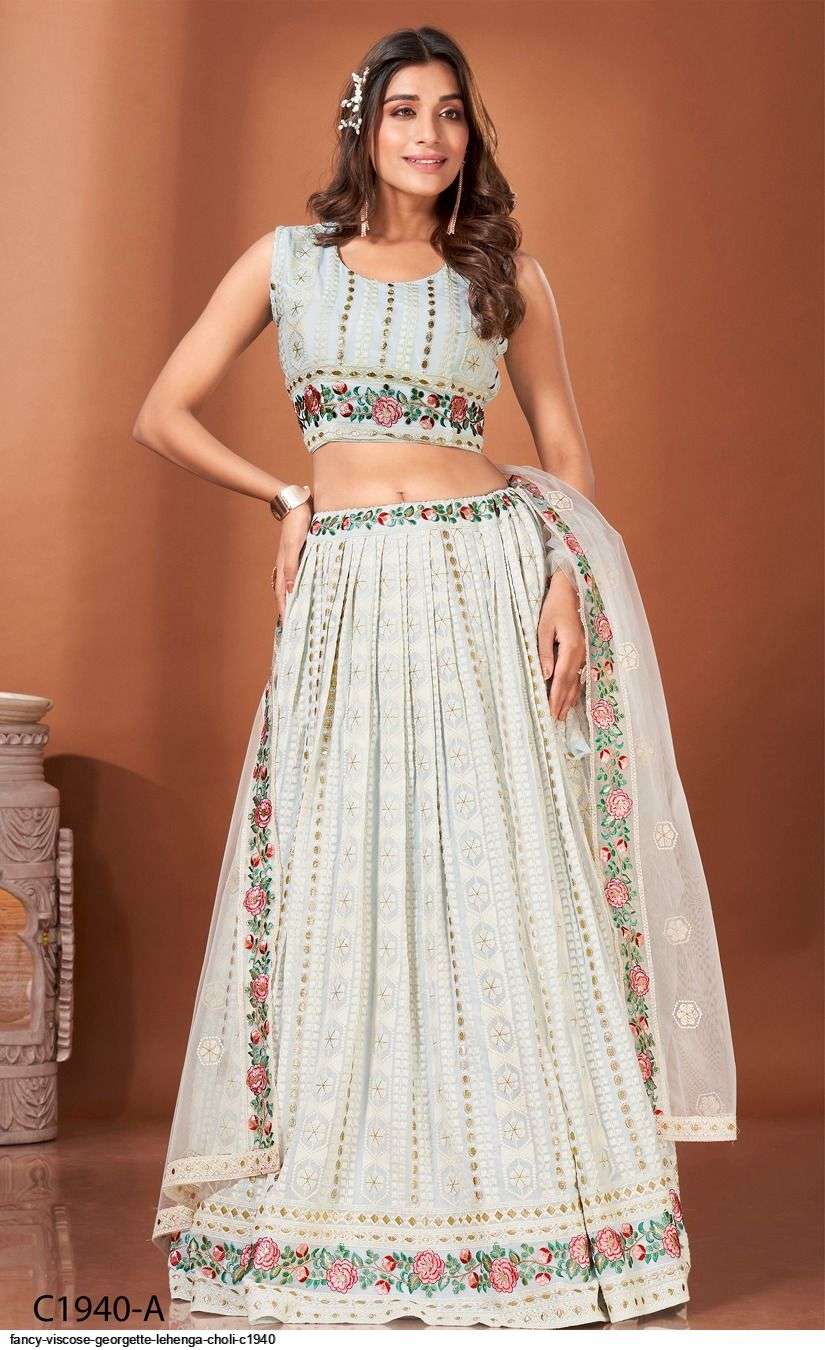 FANCY VISCOSE GEORGETTE SKY BLUE LEHENGA CHOLI C1940 B