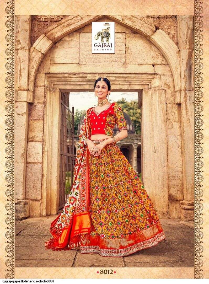 GAJRAJ GAJI SILK orange LEHENGA CHOLI 8007 8012 Wholesale catalog