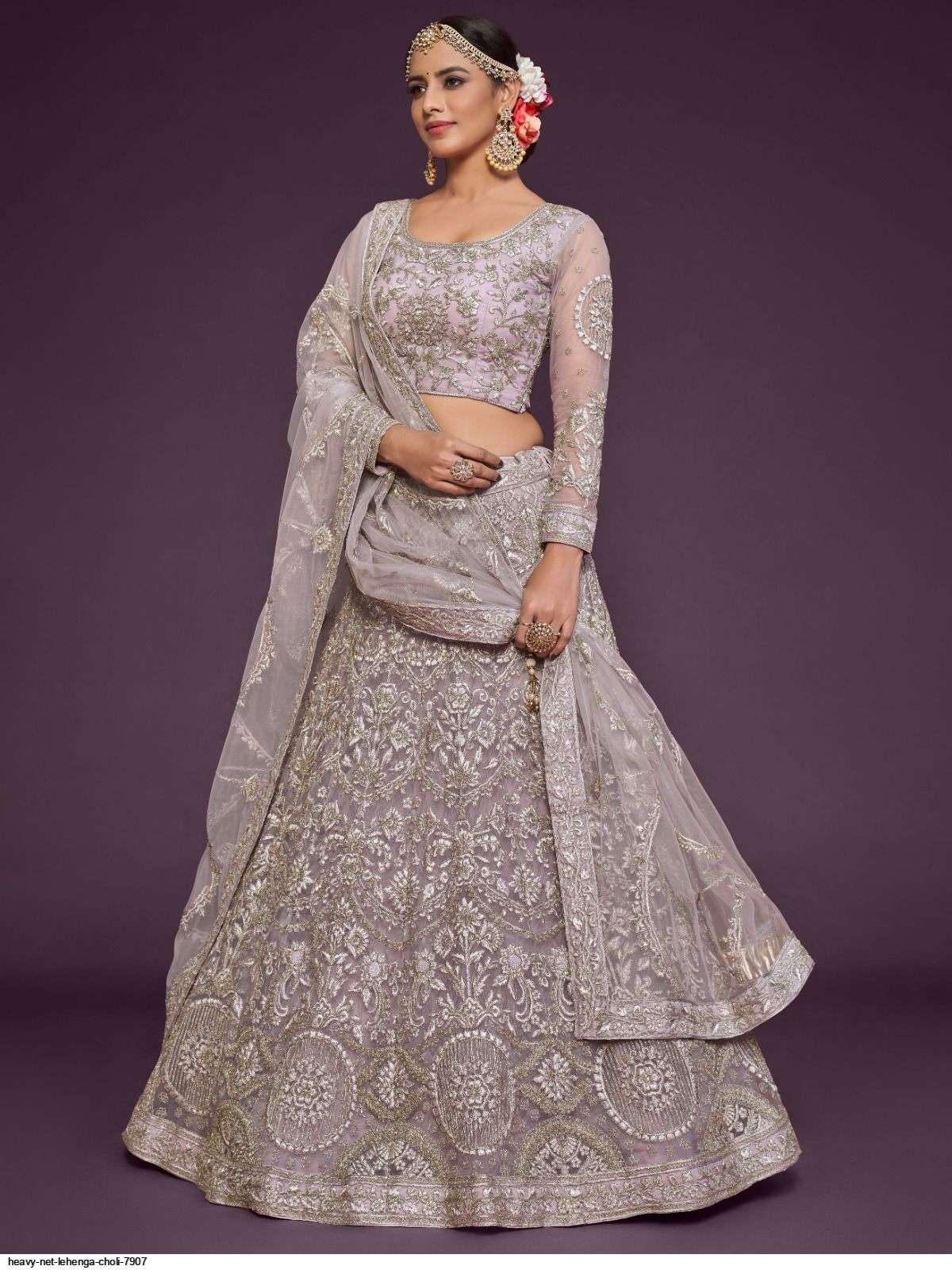 HEAVY NET LEHENGA CHOLI 7907 Wholesale catalog