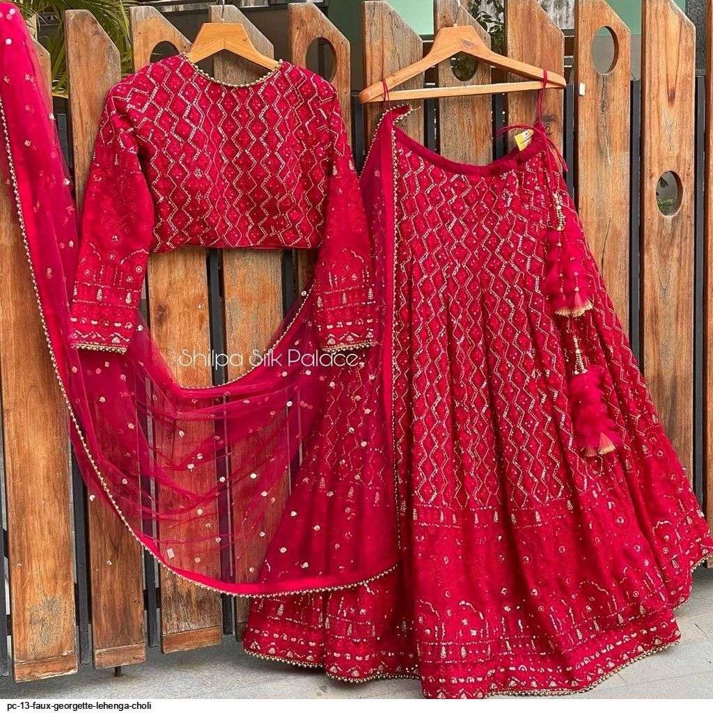 PC 13 FAUX GEORGETTE PINK LEHENGA CHOLI B Wholesale catalog