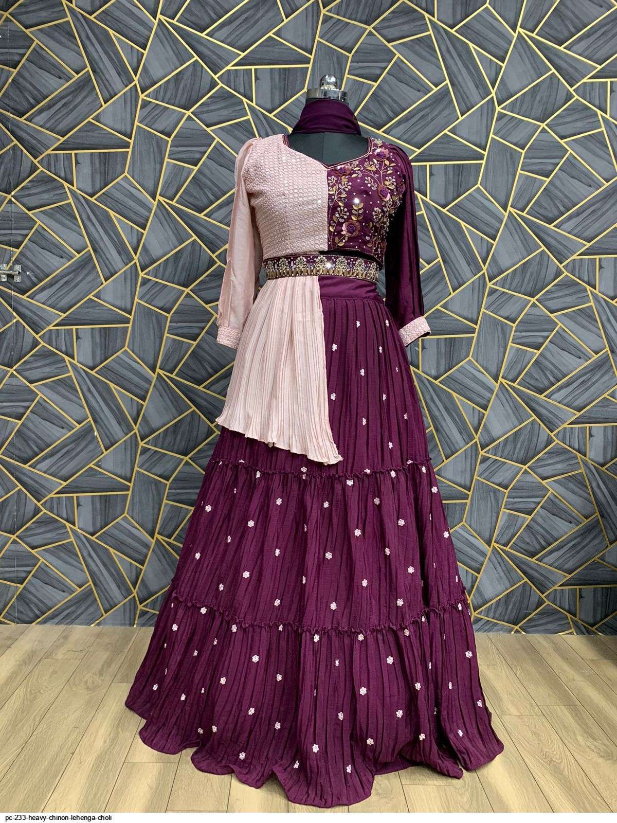 PC 233 HEAVY CHINON PURPLE & PINK LEHENGA CHOLI B