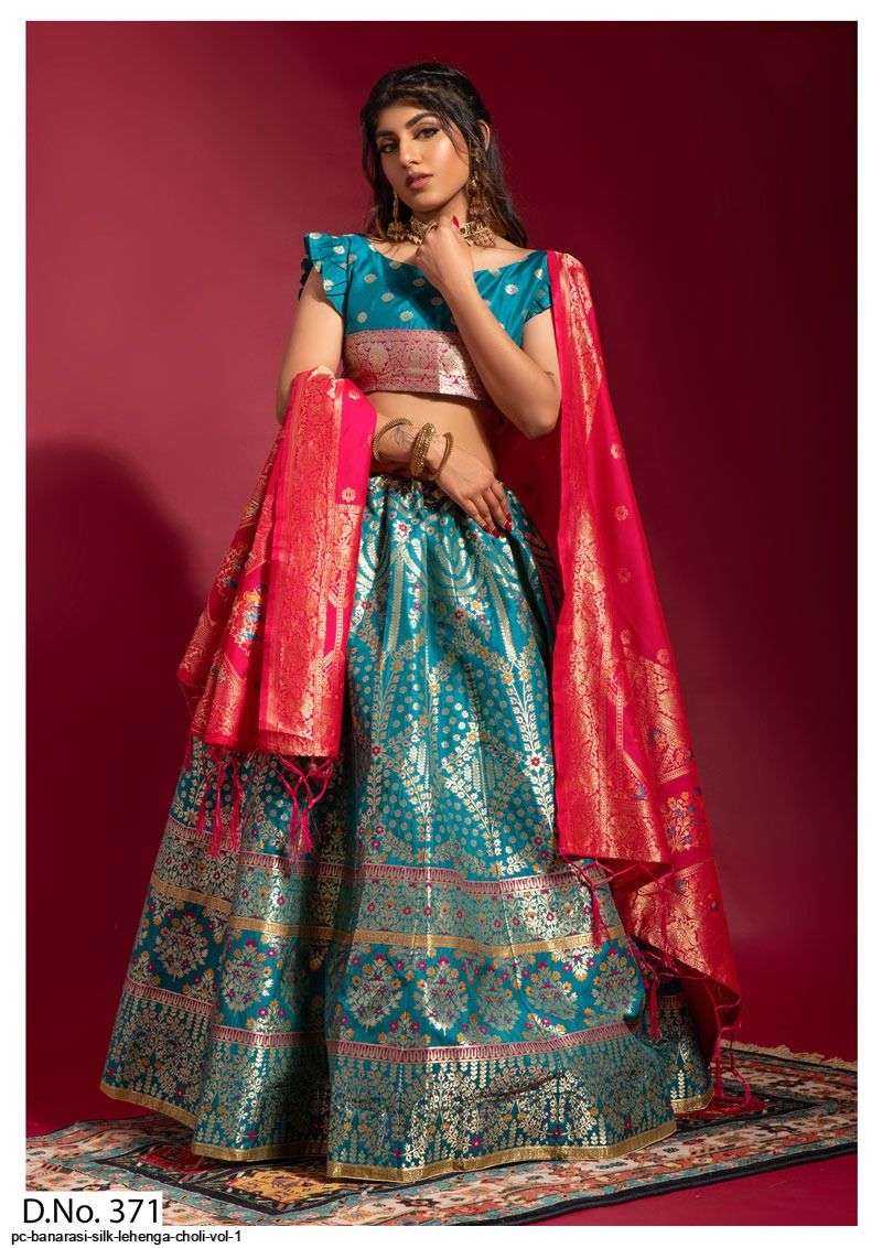 PC BANARASI SILK BLUE LEHENGA CHOLI VOL 1 D Wholesale catalog