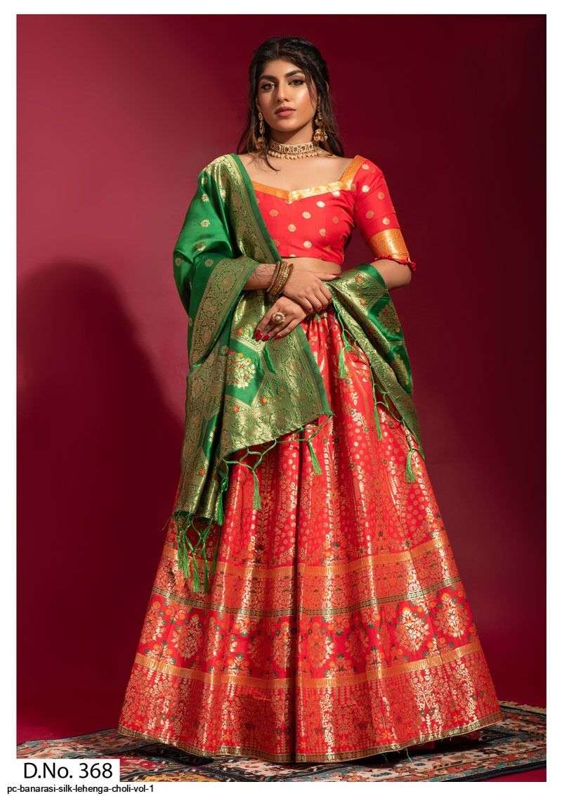 PC BANARASI SILK orange LEHENGA CHOLI VOL 1 A Wholesale catalog