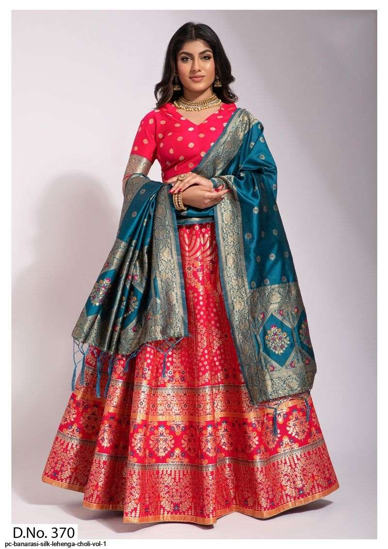 PC BANARASI SILK RED LEHENGA CHOLI VOL 1 B 24 JUN 2023 Wholesale catalog