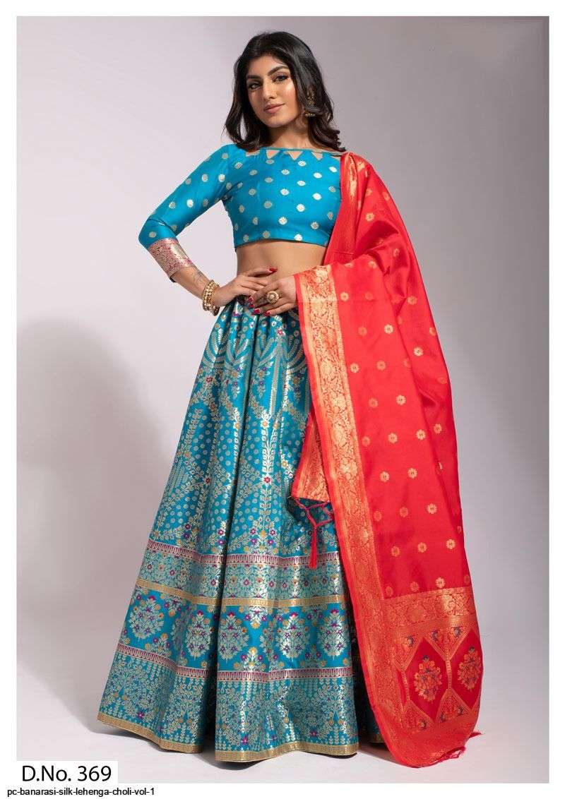PC BANARASI SILK SKY BLUE LEHENGA CHOLI VOL 1 C Wholesale catalog