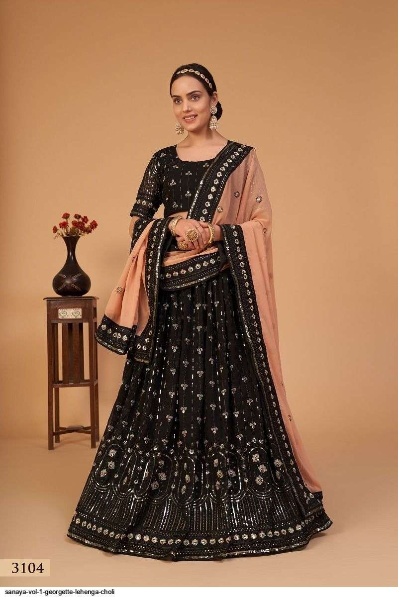 SANAYA VOL 1 BLACK GEORGETTE LEHENGA CHOLI 3104 Wholesale catalog