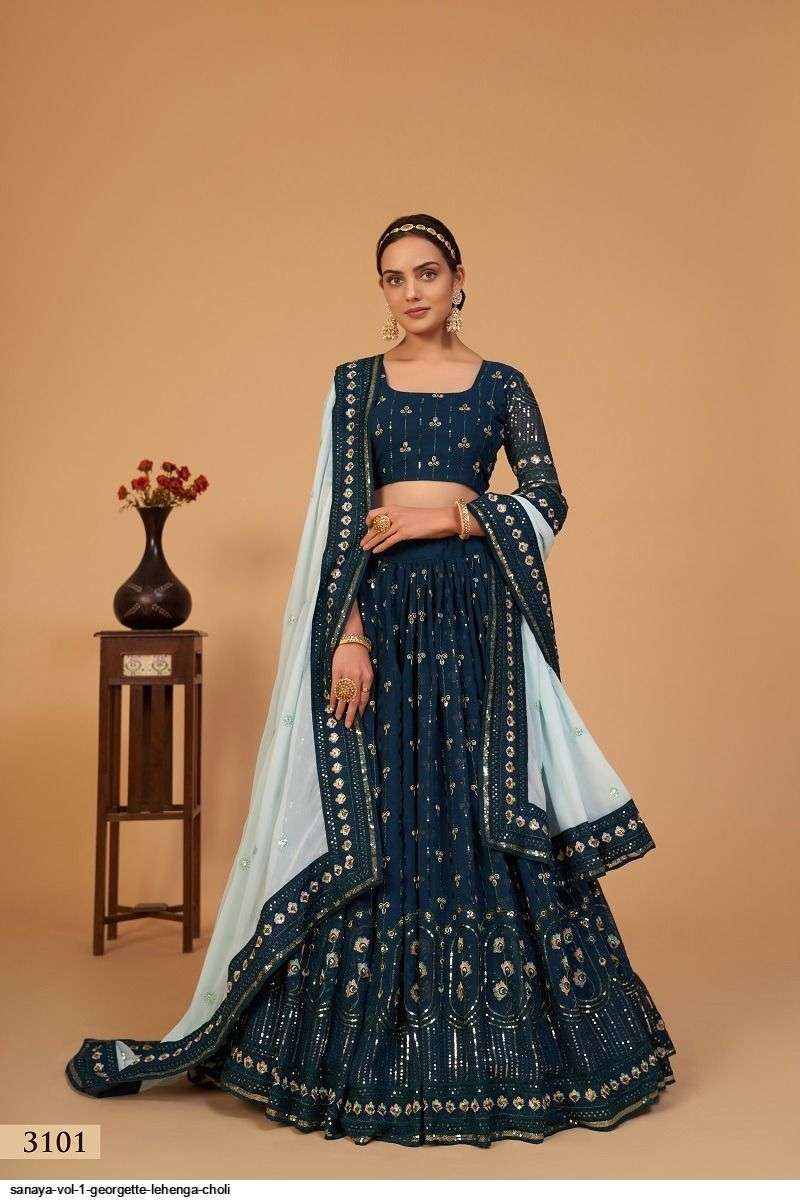 SANAYA VOL 1 Morepech GEORGETTE LEHENGA CHOLI 3101 Wholesale catalog