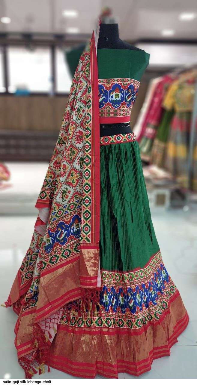 SATIN GAJI SILK GREEN & WHITE LEHENGA CHOLI R Wholesale catalog