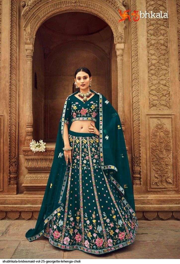 SHUBHKALA BRIDESMAID VOL 25 DARK GREEN GEORGETTE LEHENGA CHOLI 2217 Wholesale catalog