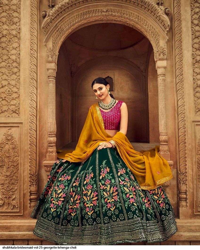 SHUBHKALA BRIDESMAID VOL 25 GREEN GEORGETTE LEHENGA CHOLI 2213 Wholesale catalog