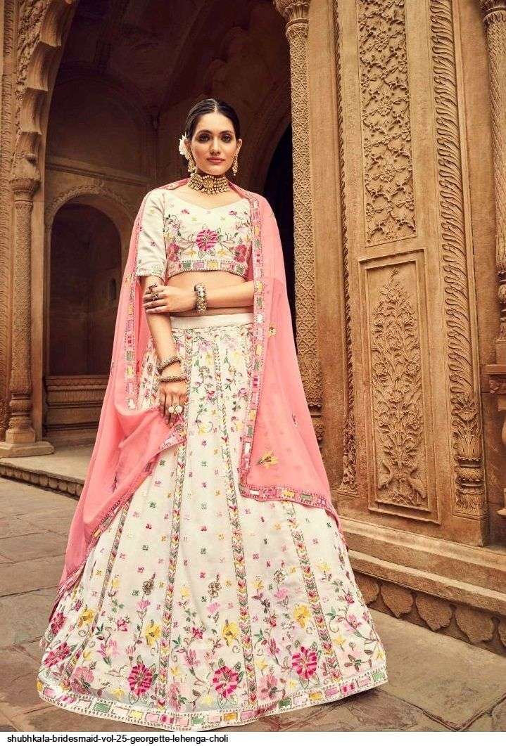 SHUBHKALA BRIDESMAID VOL 25 PINK & CREAM GEORGETTE LEHENGA CHOLI 2211 Wholesale catalog