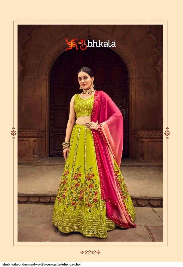 SHUBHKALA BRIDESMAID VOL 25 YELLOW GEORGETTE LEHENGA CHOLI 2212 Wholesale catalog