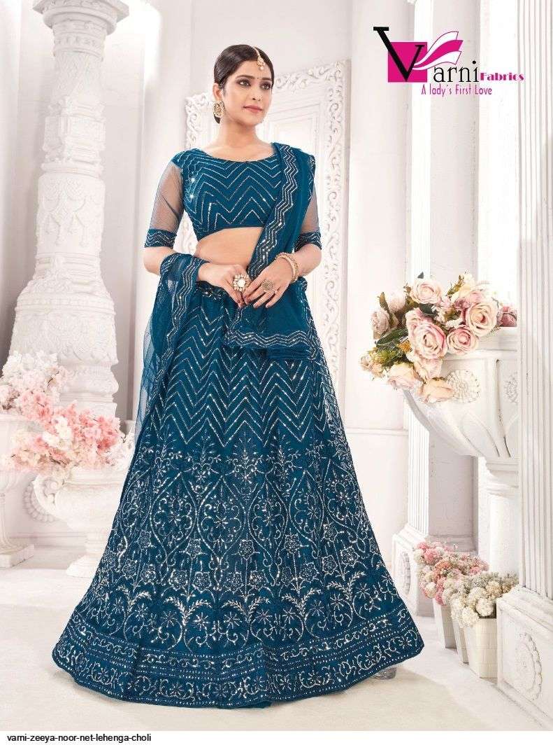  VARNI ZEEYA NOOR NET BLUE LEHENGA CHOLI 3001 Wholesale catalog
