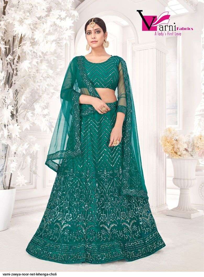 VARNI ZEEYA NOOR NET GREEN LEHENGA CHOLI 3004 Wholesale catalog