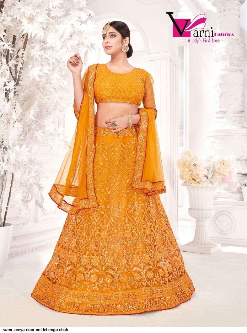 VARNI ZEEYA NOOR NET orange LEHENGA CHOLI 3003 Wholesale catalog