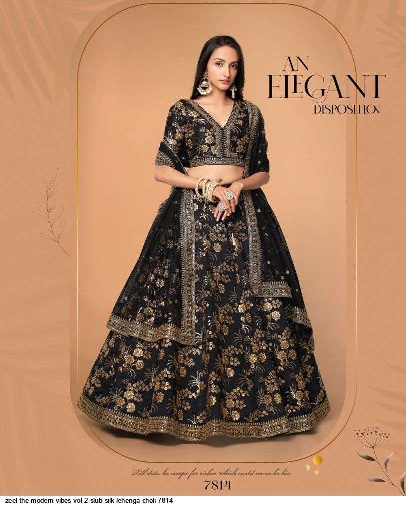 ZEEL THE MODERN VIBES VOL 2 SLUB SILK BLACK LEHENGA CHOLI 7814 Wholesale catalog