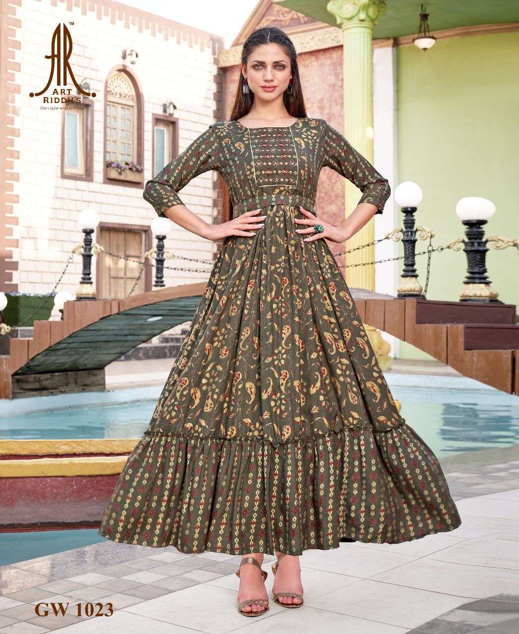 ARTRIDDH PRESENT vol - 3 HEAVY VISCOSE MASLIN GOWNS KURTI WHOLESALE CATALOG