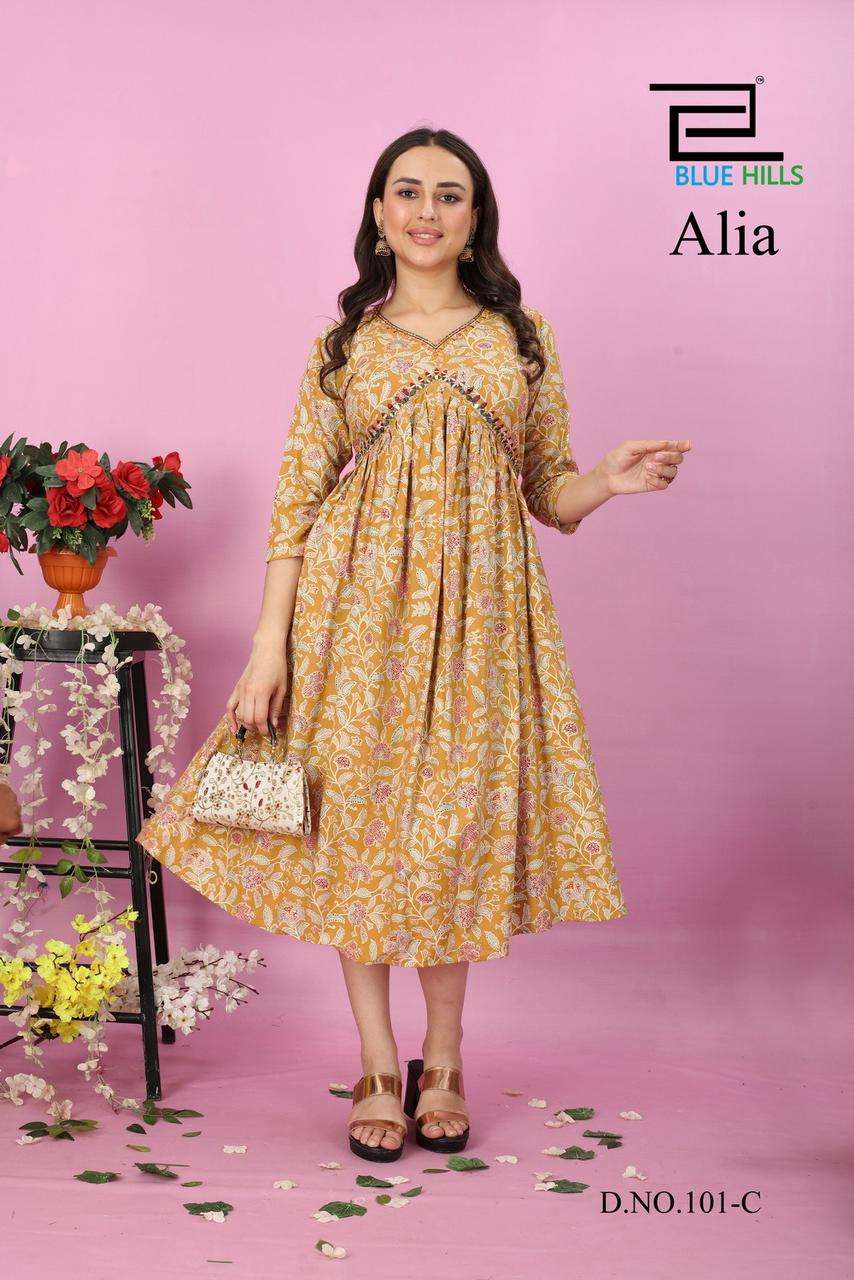 BLUE HILLS ALIA rayon mill print Kurti Wholesale catalog