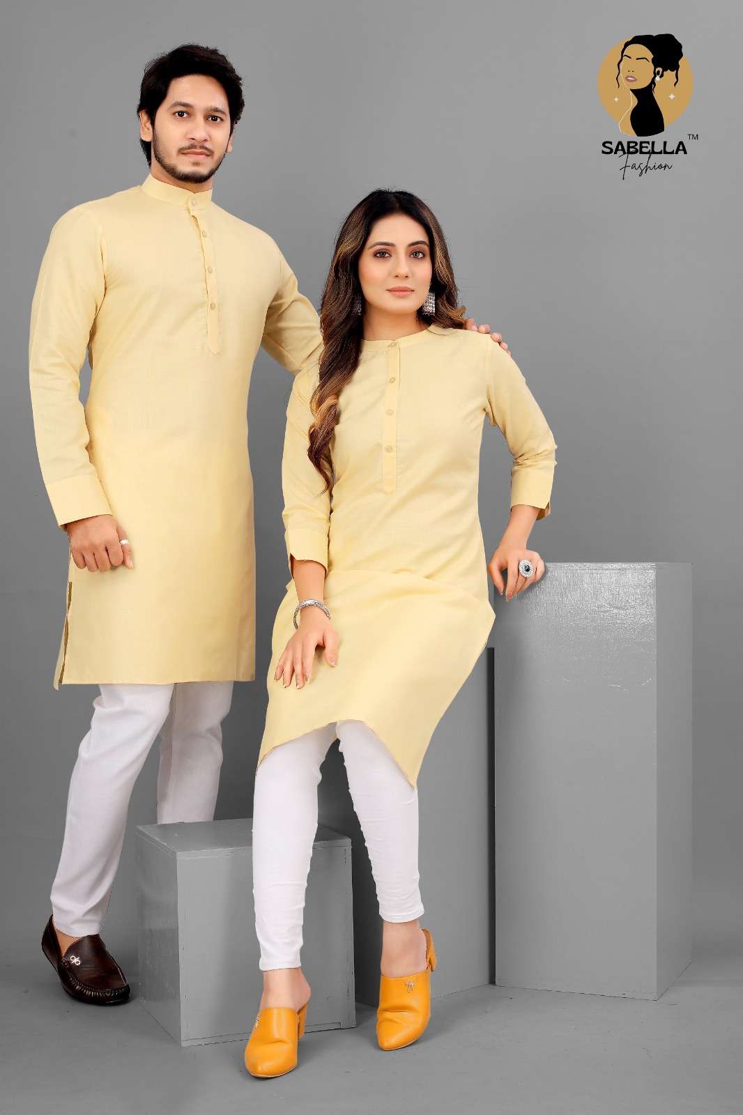 Cotton Couple Kurta set cream color Kurta